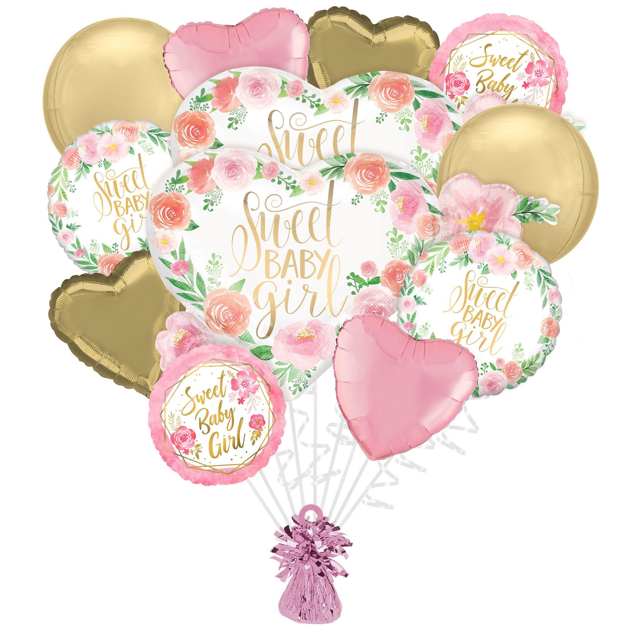 Premium Floral Sweet Baby Girl Baby Shower Foil Balloon Bouquet with Balloon Weight 13pc Party City